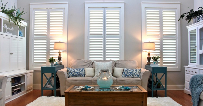 Atlanta living room plantation shutters